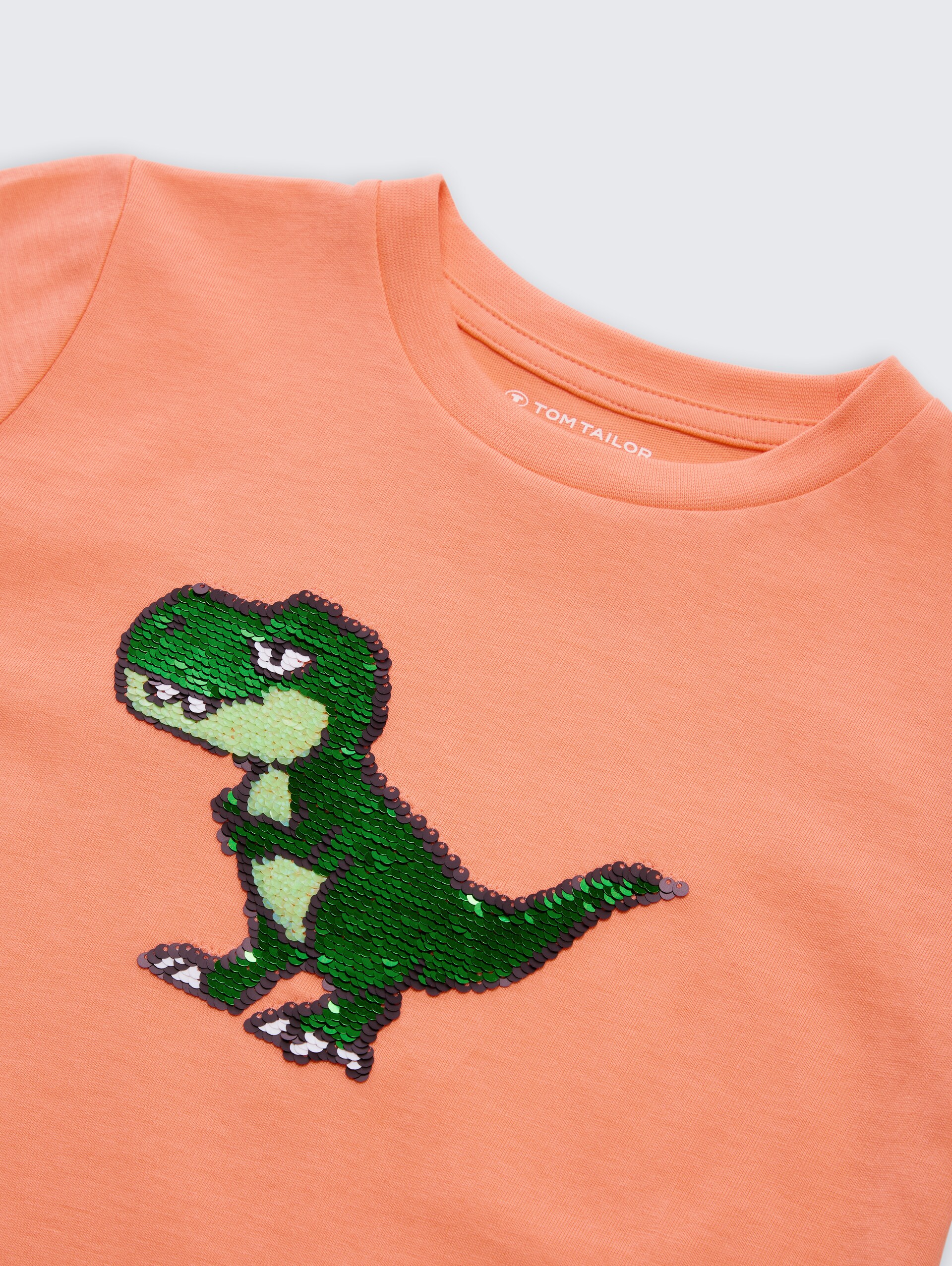 T-Shirt mit Wendepailletten - bright coral - Detail-Model-Ansicht