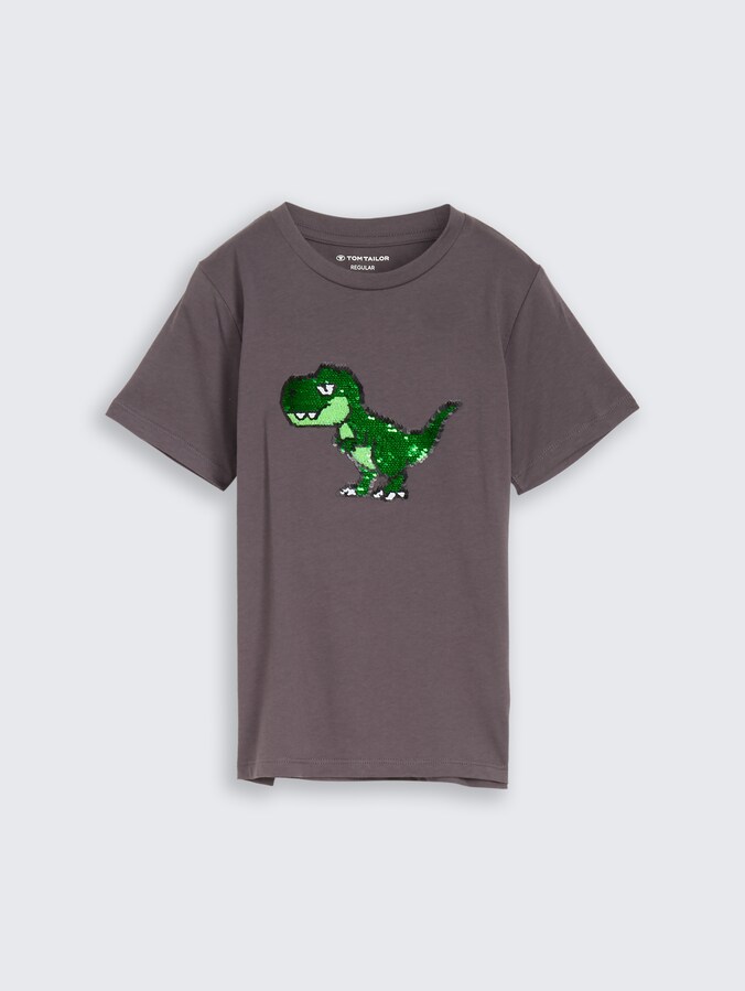 T-shirt met omkeerbare pailletten door Mini Boys, dark urban grey