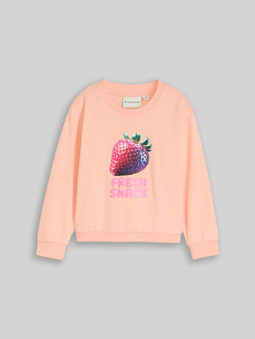 Sweat-shirt cropped avec imprimé par Mini Girls, peach bloom