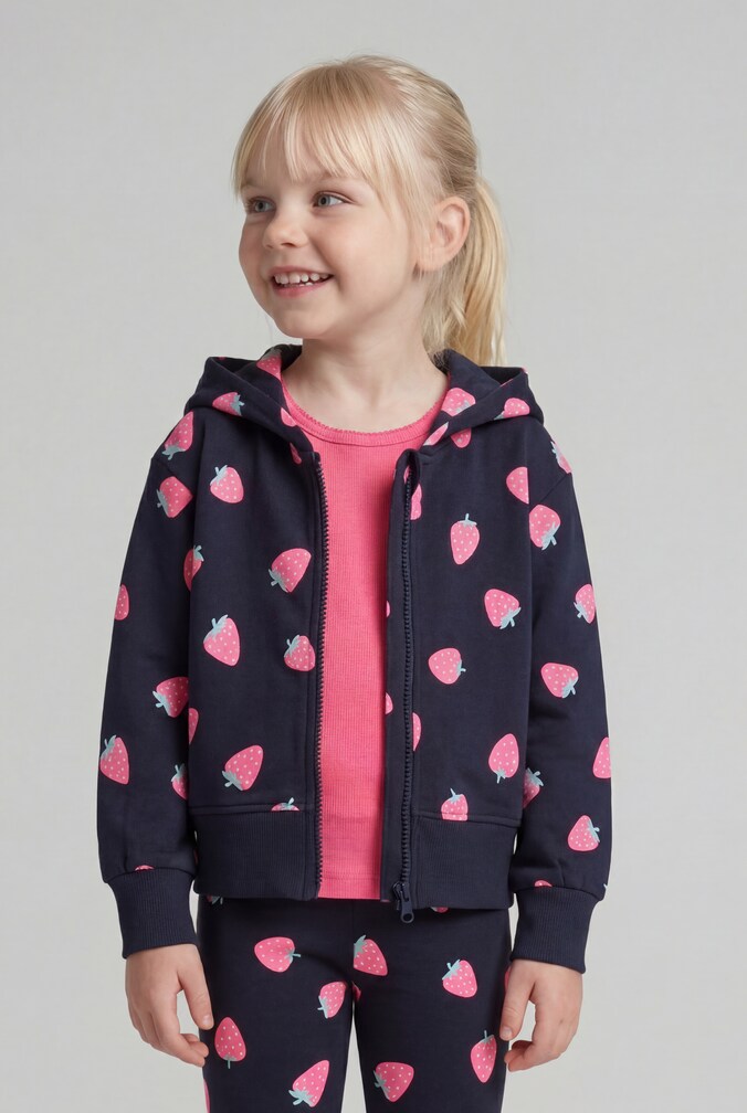 Cropped Hoodie Sweatjacke mit Erdbeer-Print von Mini Girls, big strawberry print