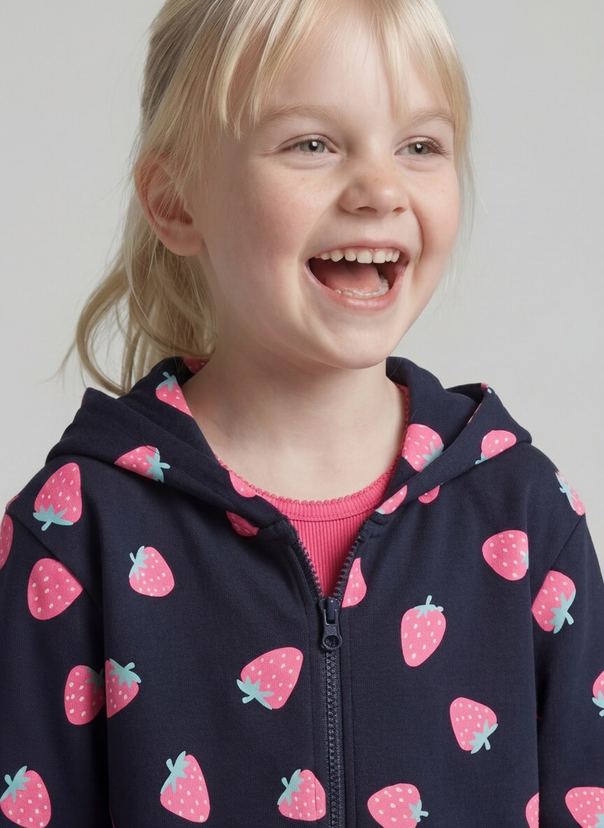 Cropped Hoodie Sweatjacke mit Erdbeer-Print - big strawberry print
