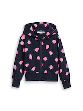 Ausgewählt, Cropped Hoodie Sweatjacke mit Erdbeer-Print von Tom Tailor, weiß