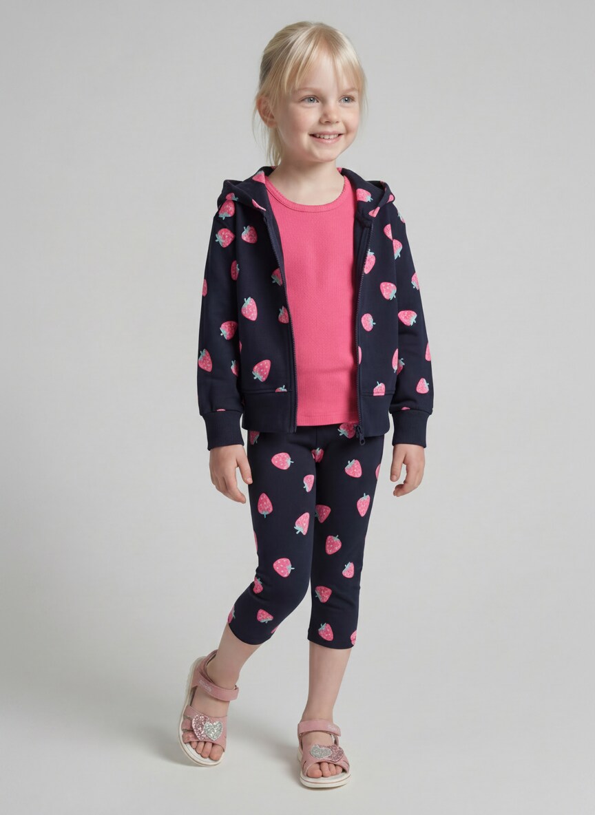 Cropped Hoodie Sweatjacke mit Erdbeer-Print - big strawberry print - Model-Vorderansicht