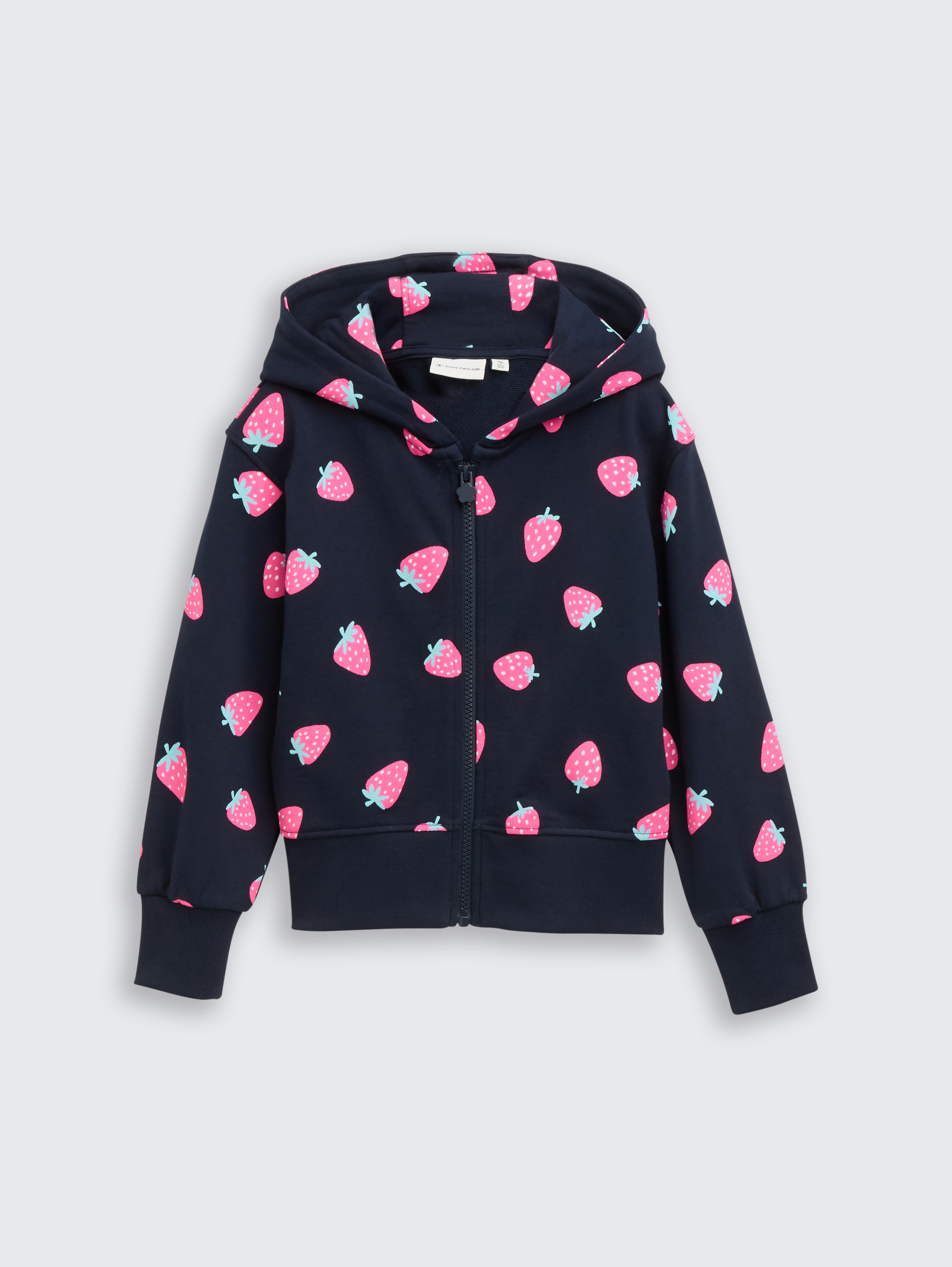 Cropped Hoodie Sweatjacke mit Erdbeer-Print von Mini Girls, big strawberry print