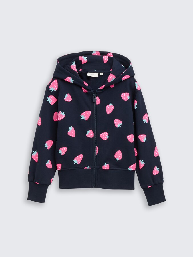 Cropped hoodie-sweatjack met aardbeienprint door Mini Girls, big strawberry print