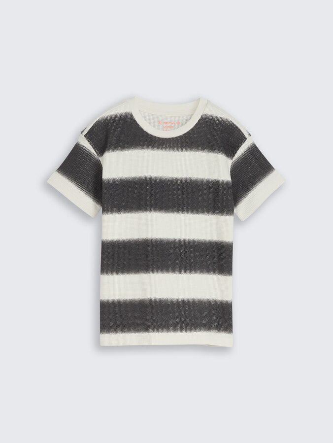 Oversized T-shirt with waffle texture by Mini Boys, off white grey sprayed stripe