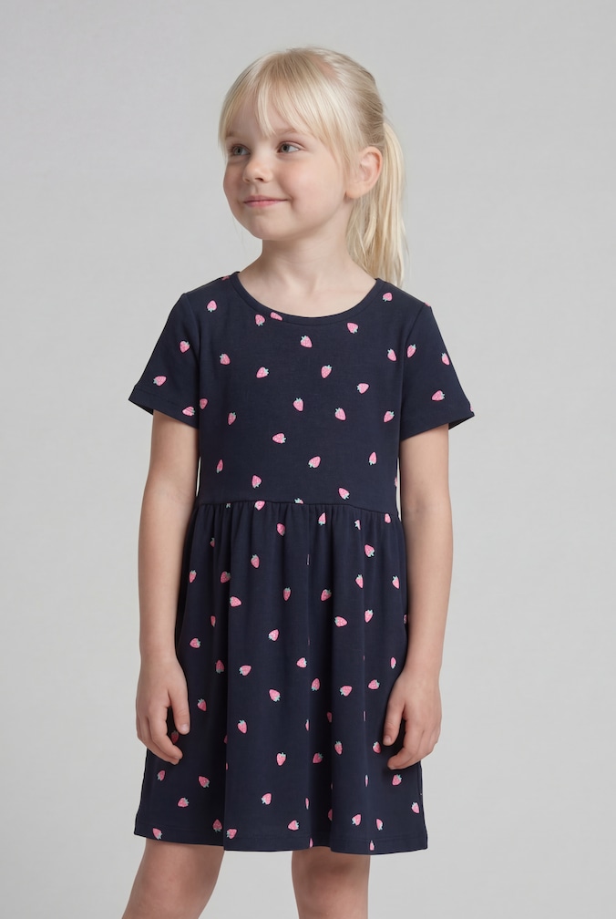 Mini-Kleid mit Rippstruktur von Mini Girls, small strawberry print