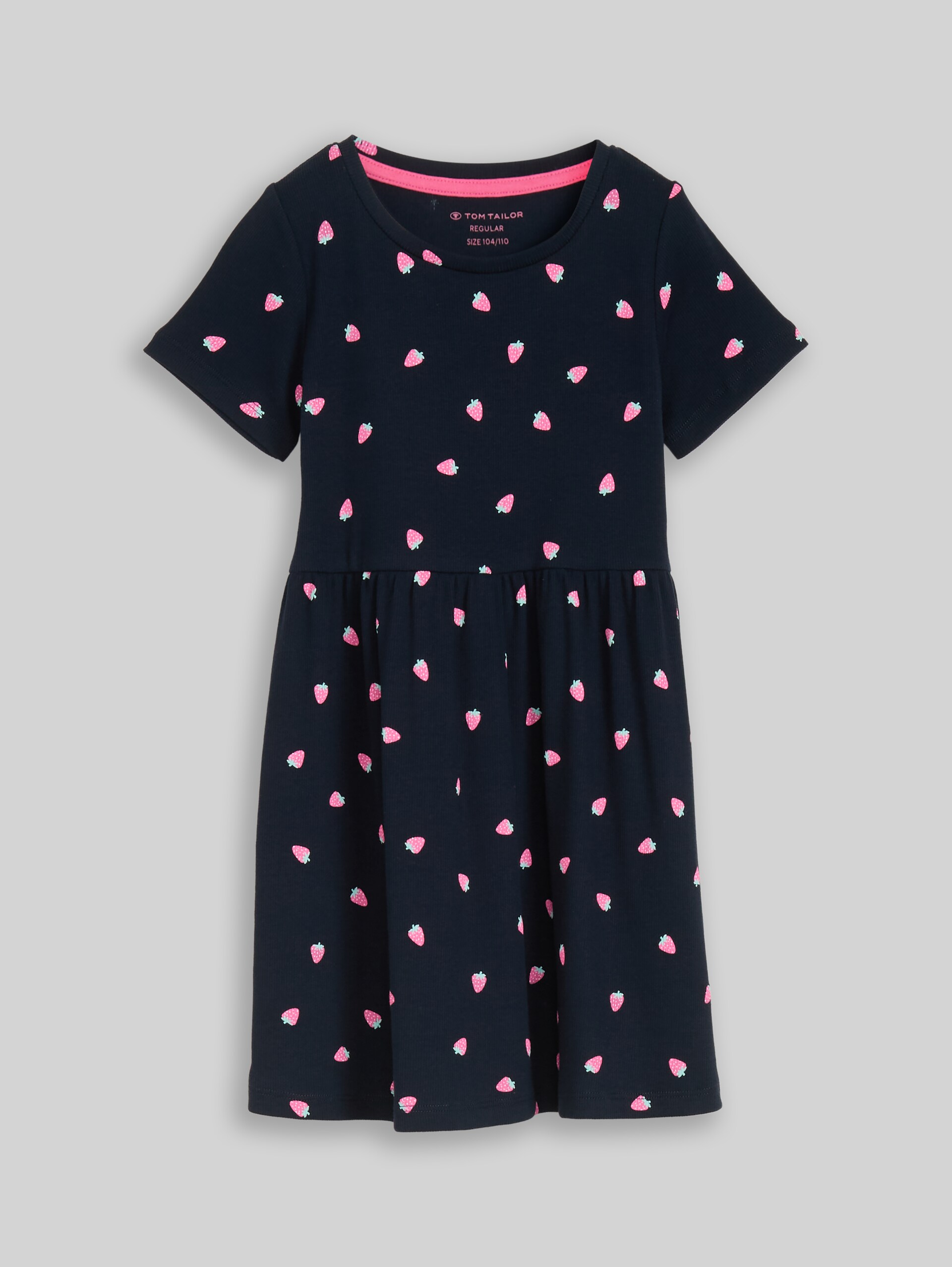Mini dress with ribbed texture - small strawberry print - Front product view