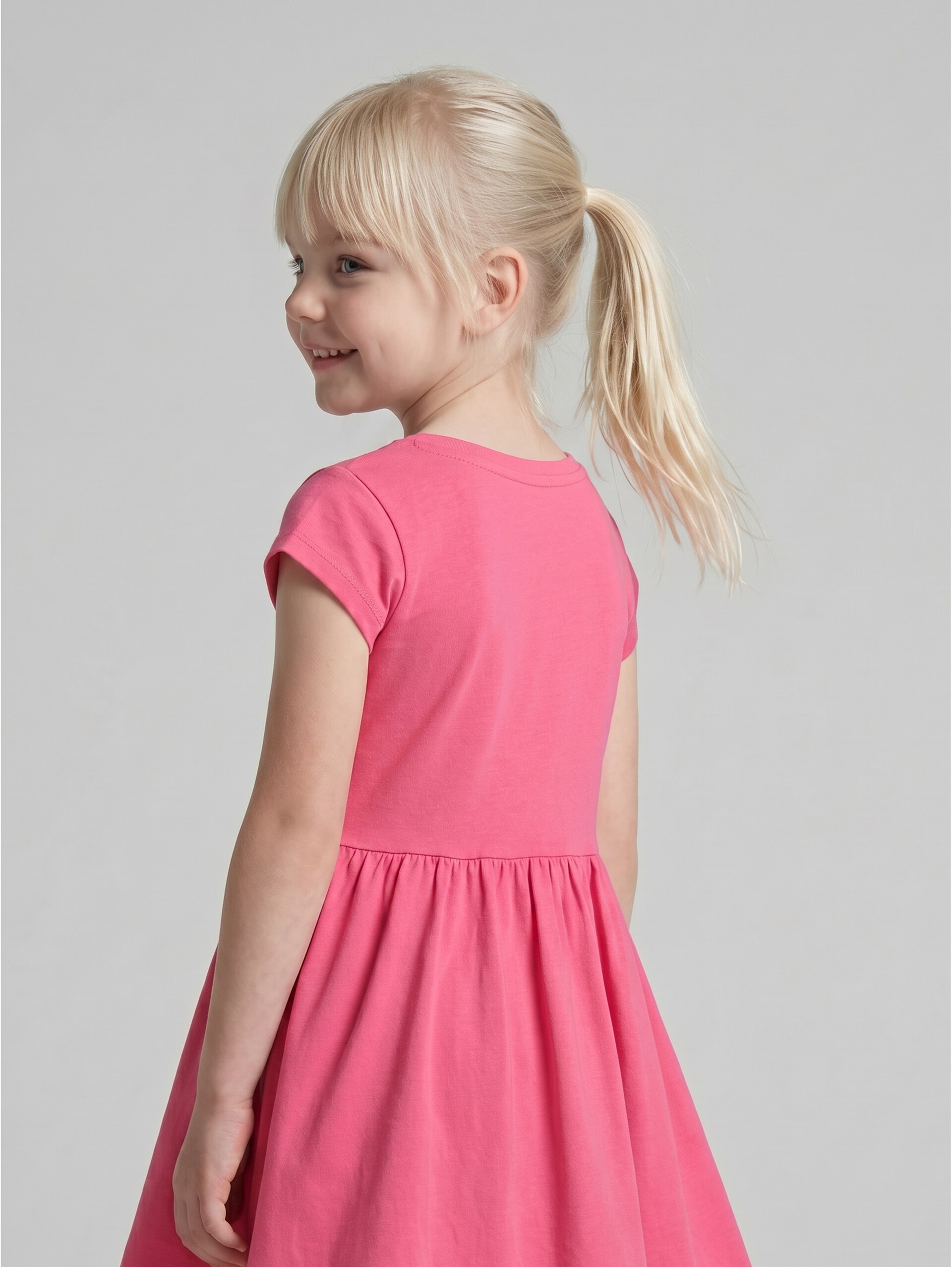 Mini dress with reversible sequins - Flashy Pink - Model-back view
