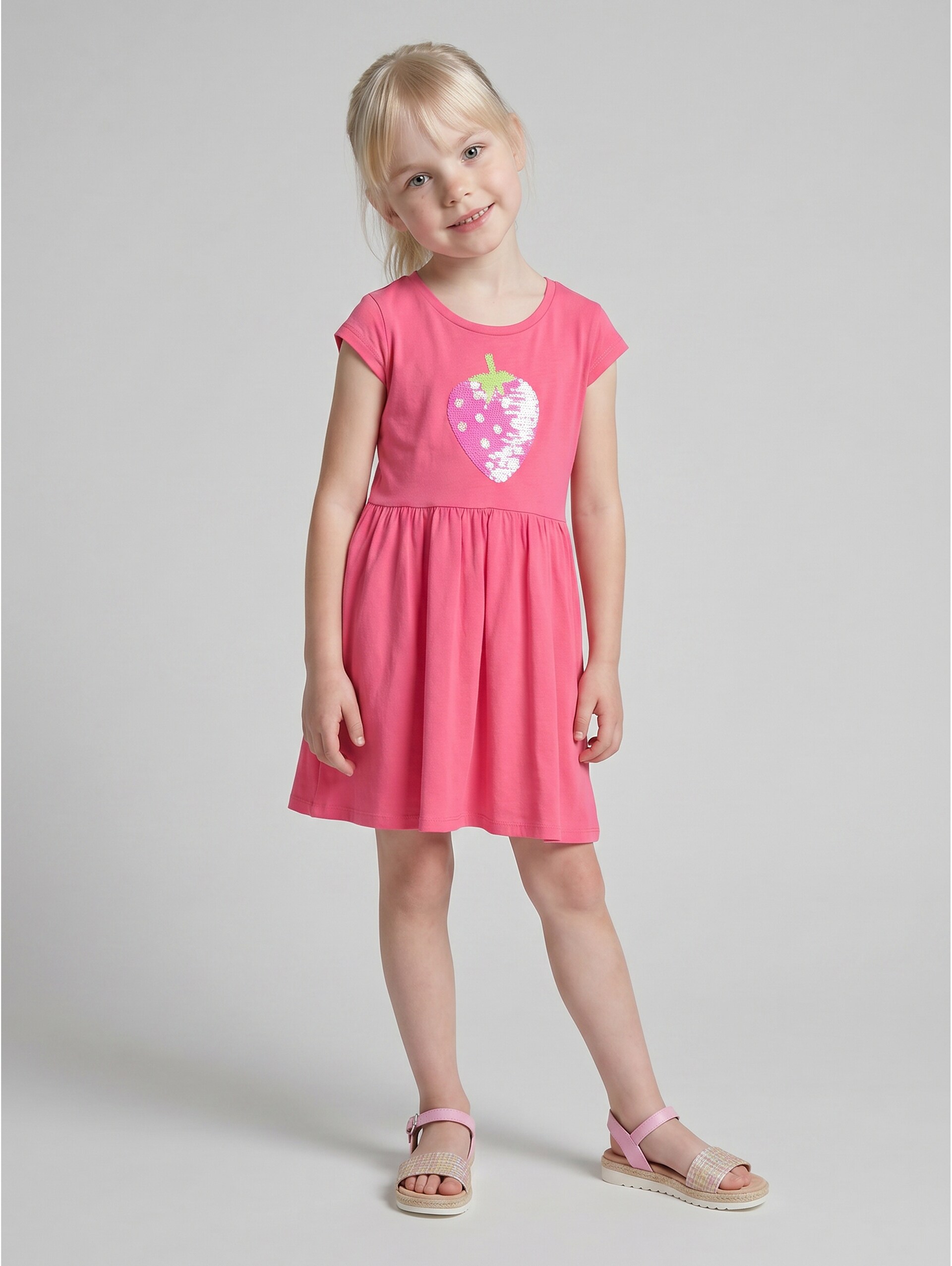 Mini dress with reversible sequins - Flashy Pink - side model view