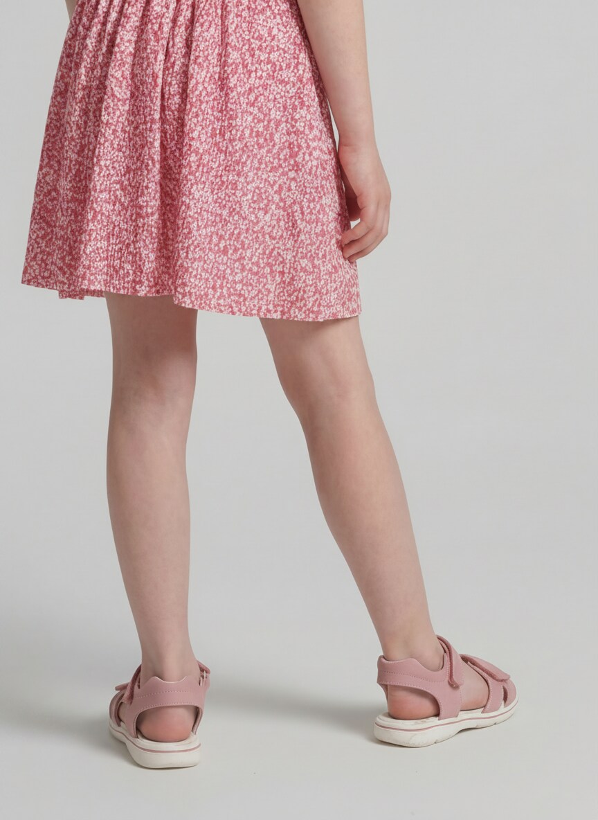 Mini-Rock mit Zierknopfleiste - small pink flower print - Auschnitt Model-Rückansicht