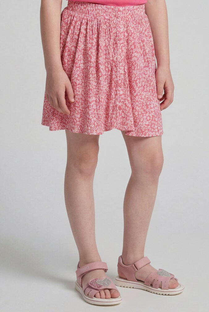 Mini-Rock mit Zierknopfleiste von Mini Girls, small pink flower print