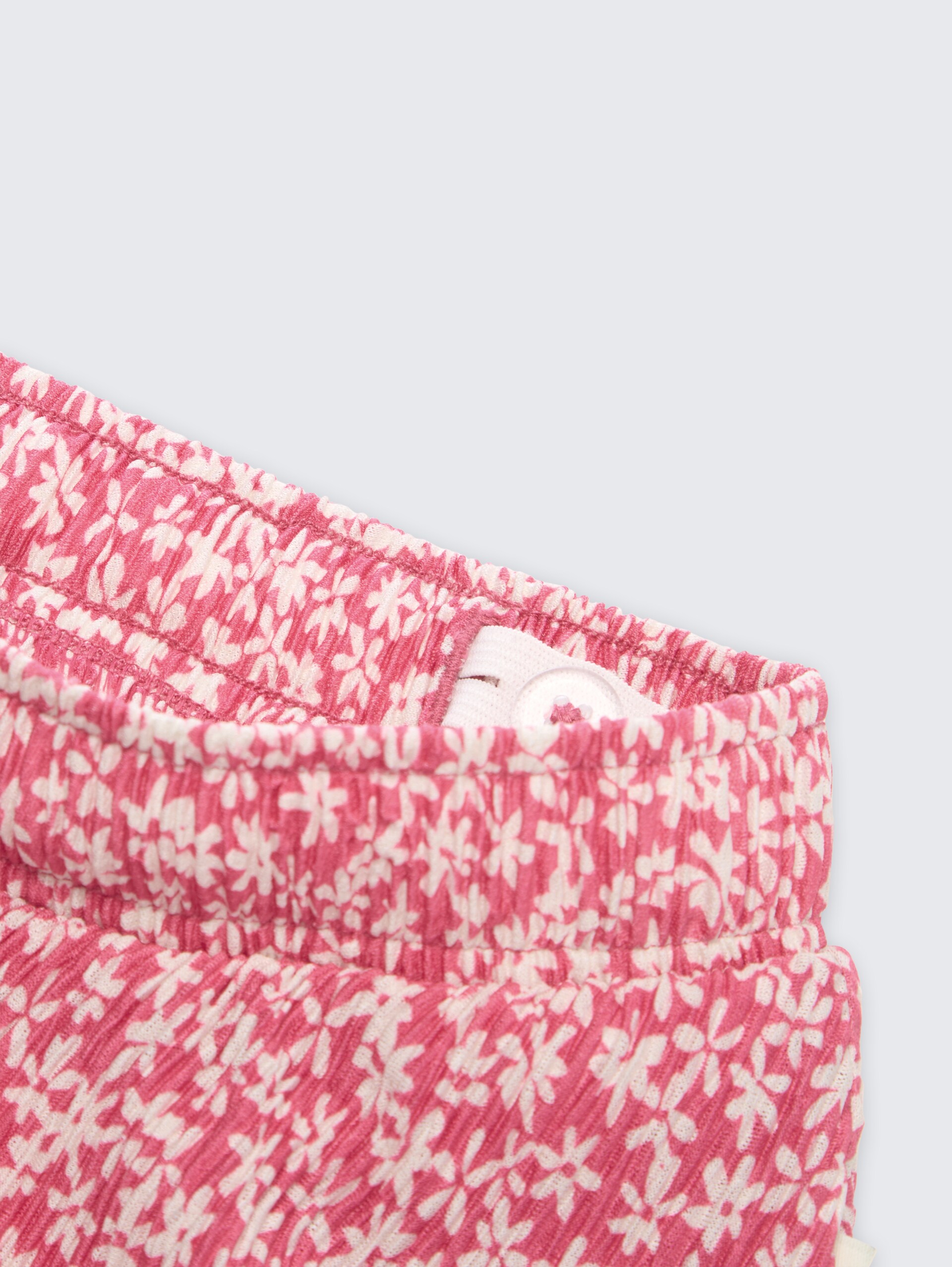 Mini-Rock mit Zierknopfleiste - small pink flower print - Detail-Model-Ansicht