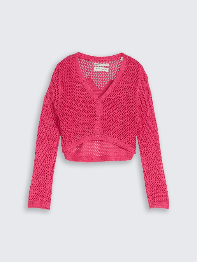 Cropped cardigan with back pattern by Mini Girls, Flashy Pink