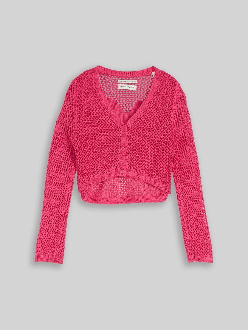 Cropped Cardigan mit Rückenmuster von Mini Girls, Flashy Pink