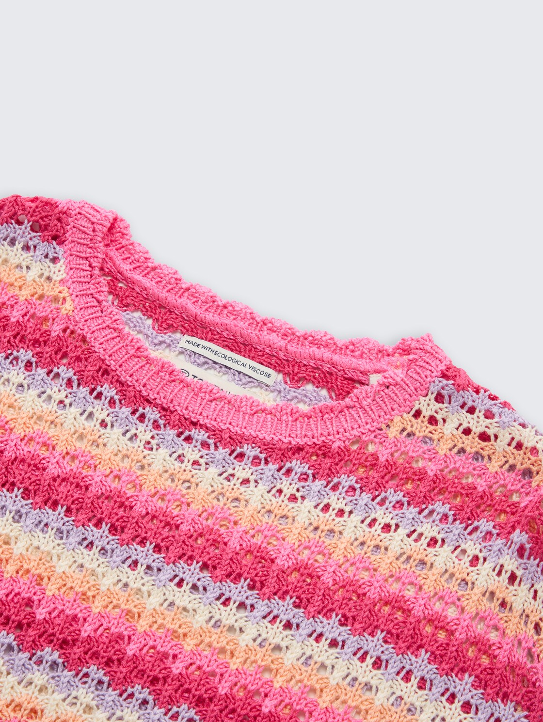 Oversized cropped gebreide trui - multicolor stripe - Detailaanzicht model