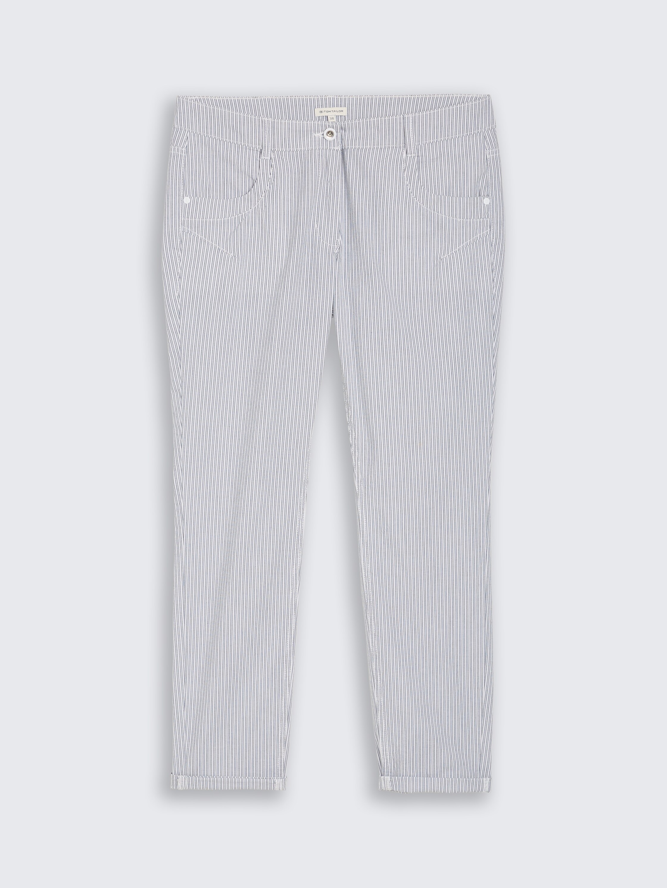 Tapered relaxed broek met streepmotief - white_navy_irregular_stripe - 
