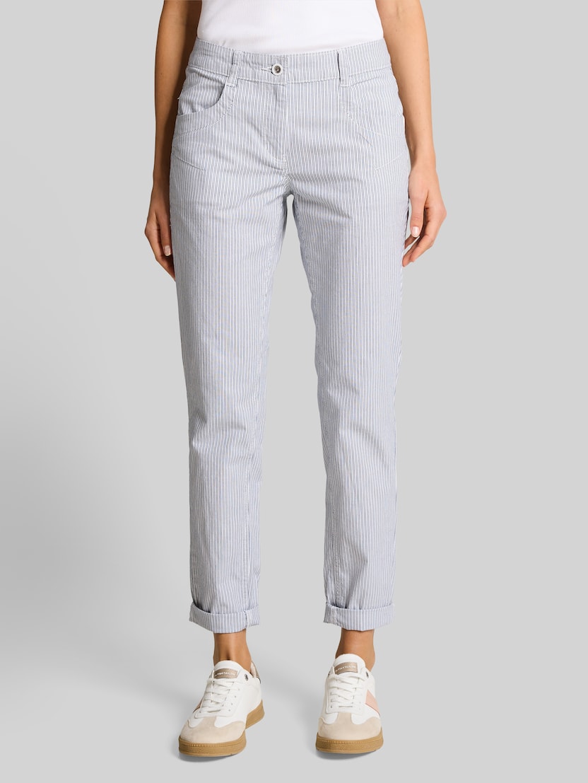 Tapered relaxed broek met streepmotief door Women, white navy irregular stripe