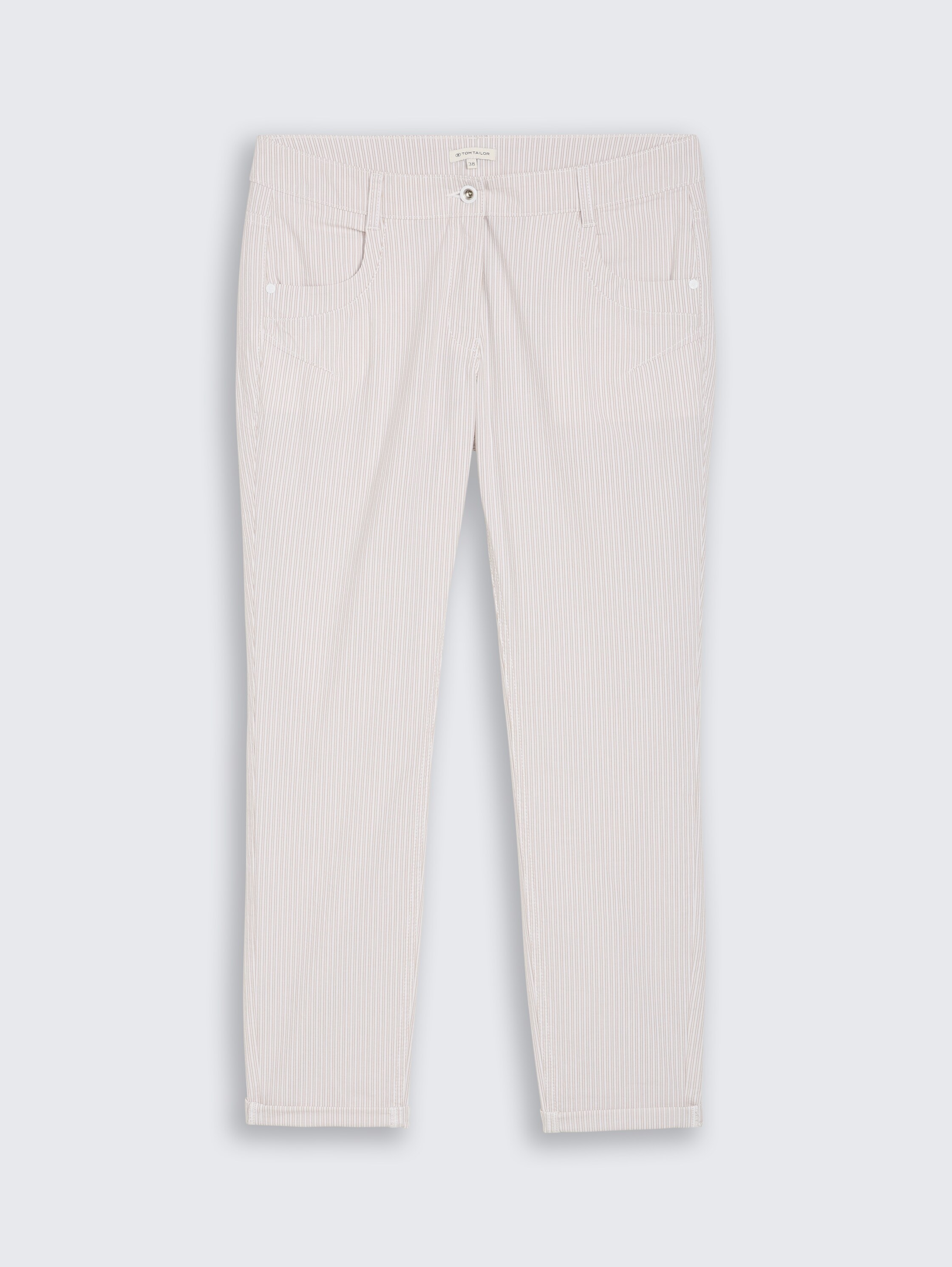 Tapered Relaxed Hose mit Streifenmuster - white_taupe_irregular_stripe - 