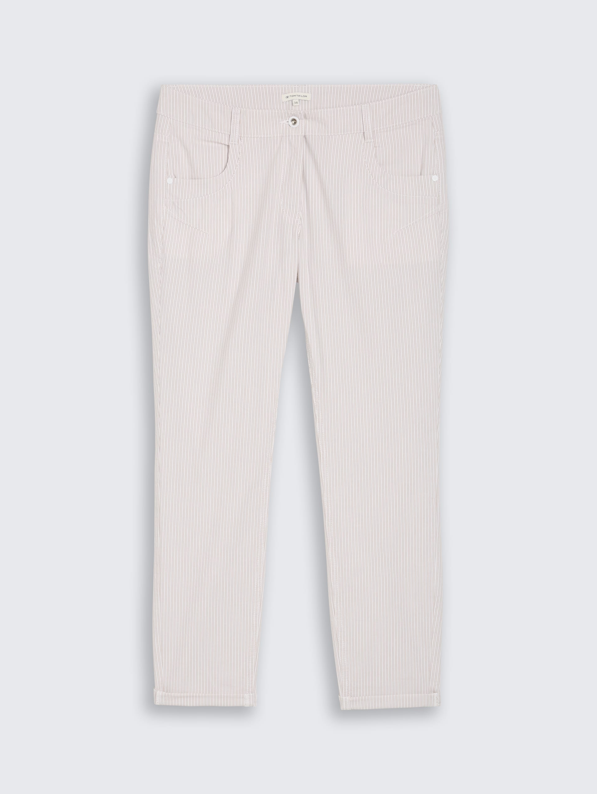 Tapered Relaxed Hose mit Streifenmuster - white taupe irregular stripe - Vorder-Produkt-Ansicht