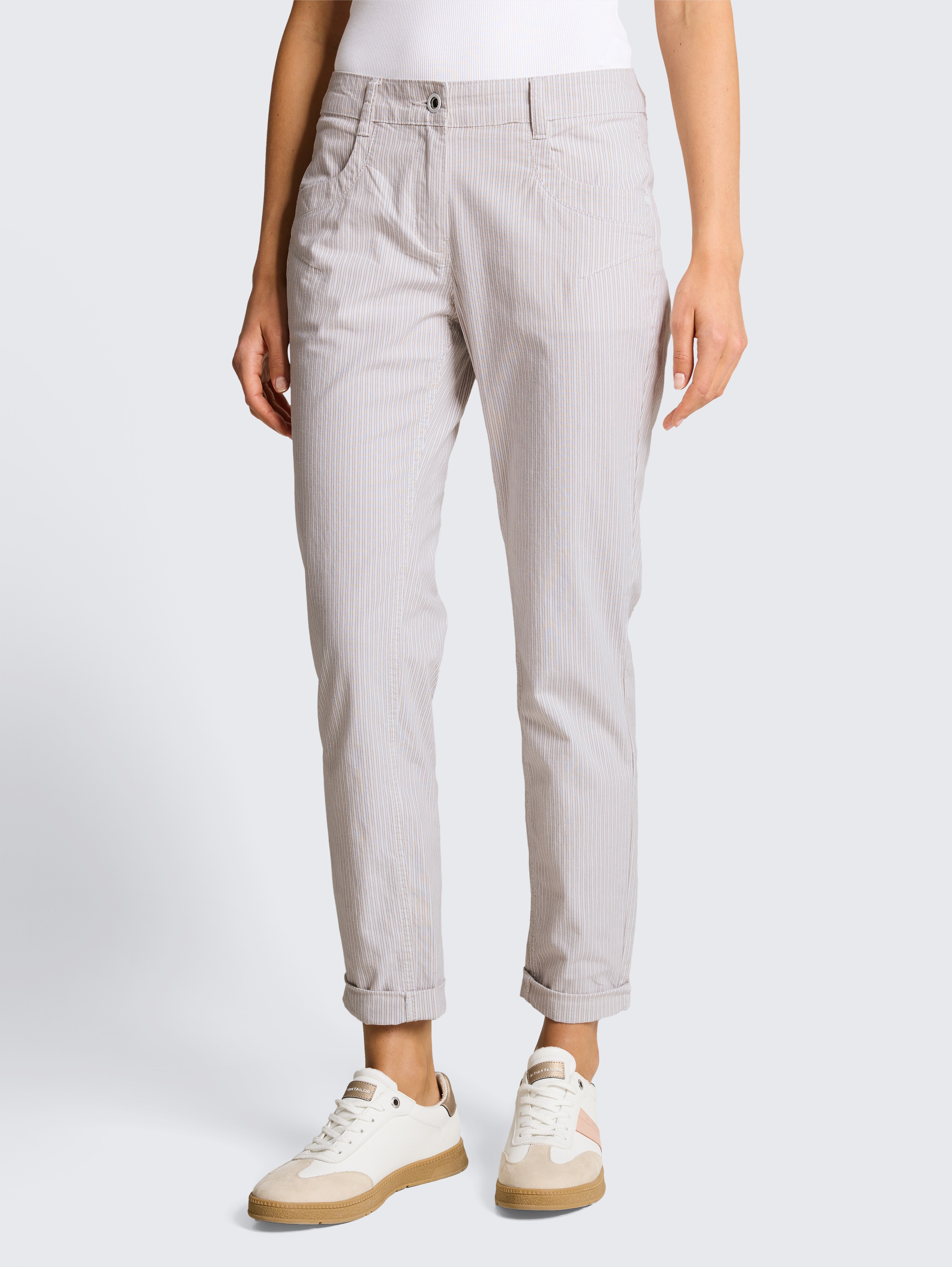 Tapered Relaxed Hose mit Streifenmuster von Women, white taupe irregular stripe