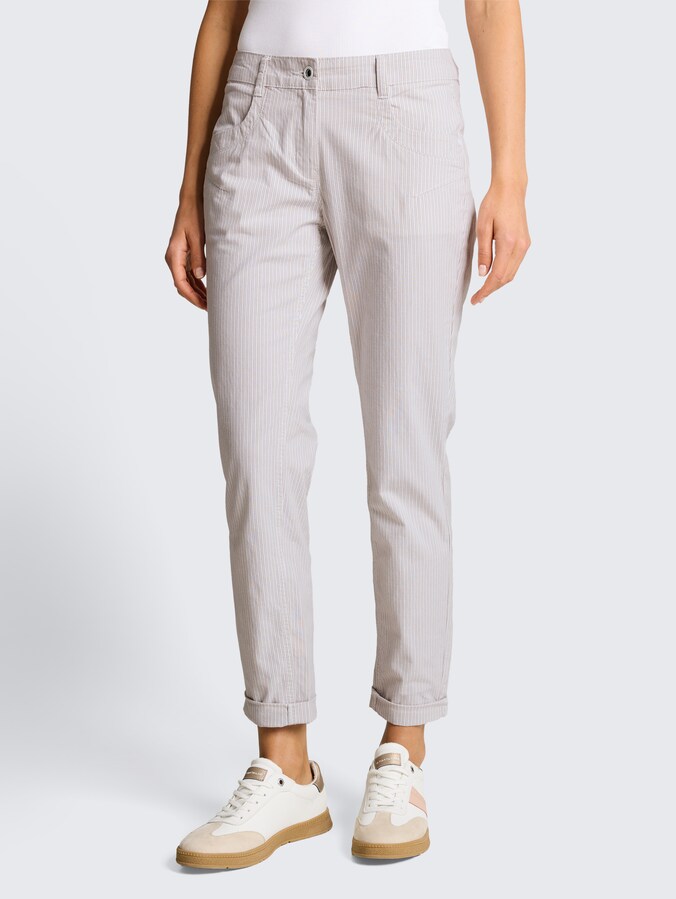 Tapered relaxed trousers with a striped pattern by Women, white taupe irregular stripe