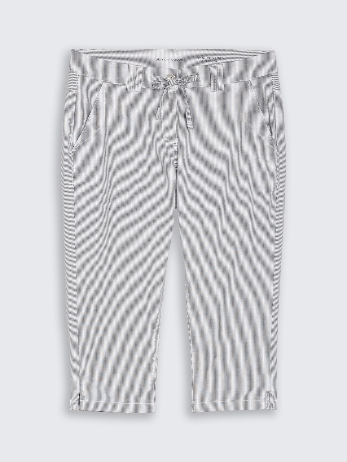Tapered Relaxed Capri Hose mit Kordelzug - delicate navy white stripe - Vorder-Produkt-Ansicht
