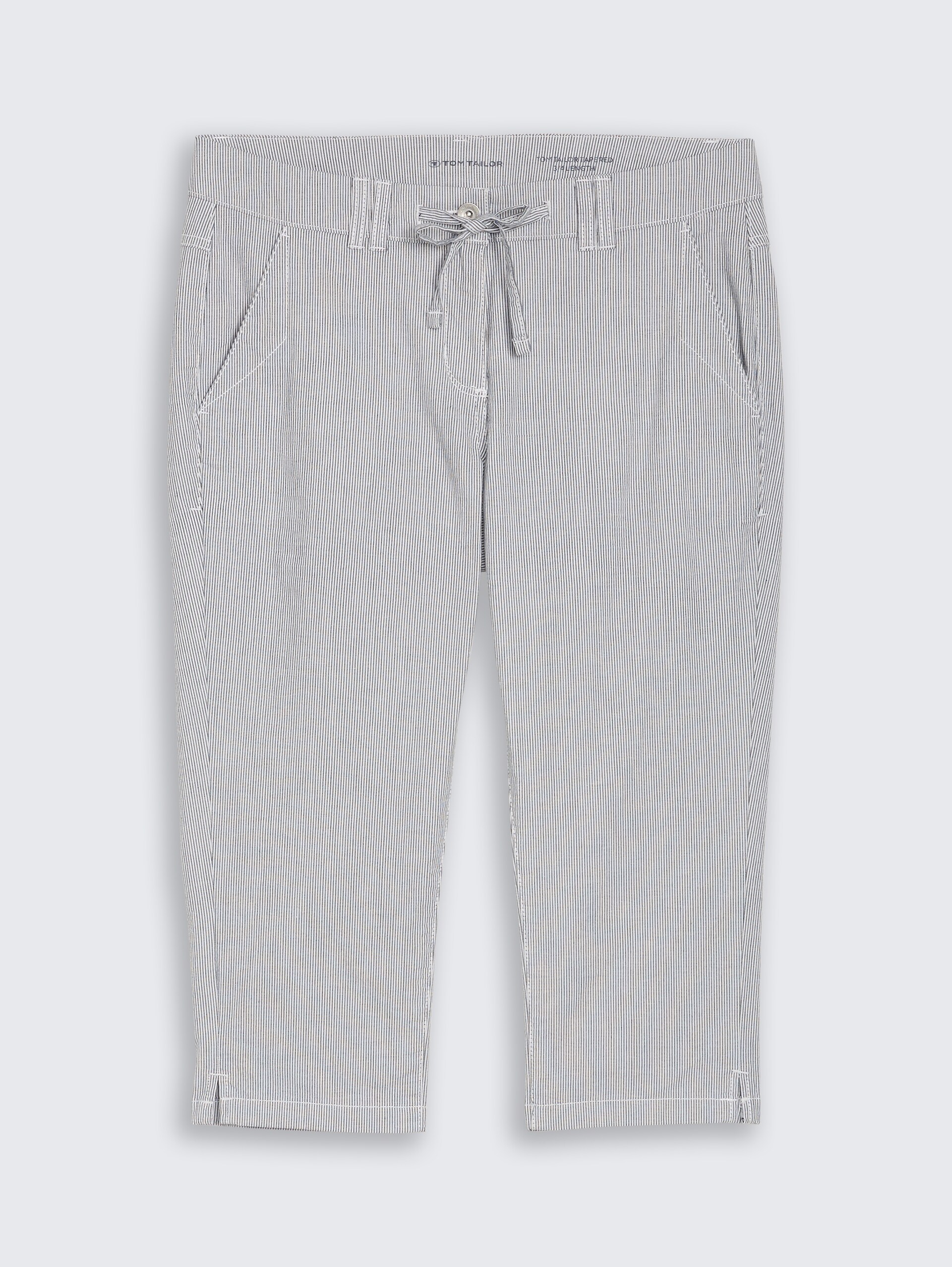 Tapered Relaxed Capri Hose mit Kordelzug - delicate navy white stripe - Vorder-Produkt-Ansicht