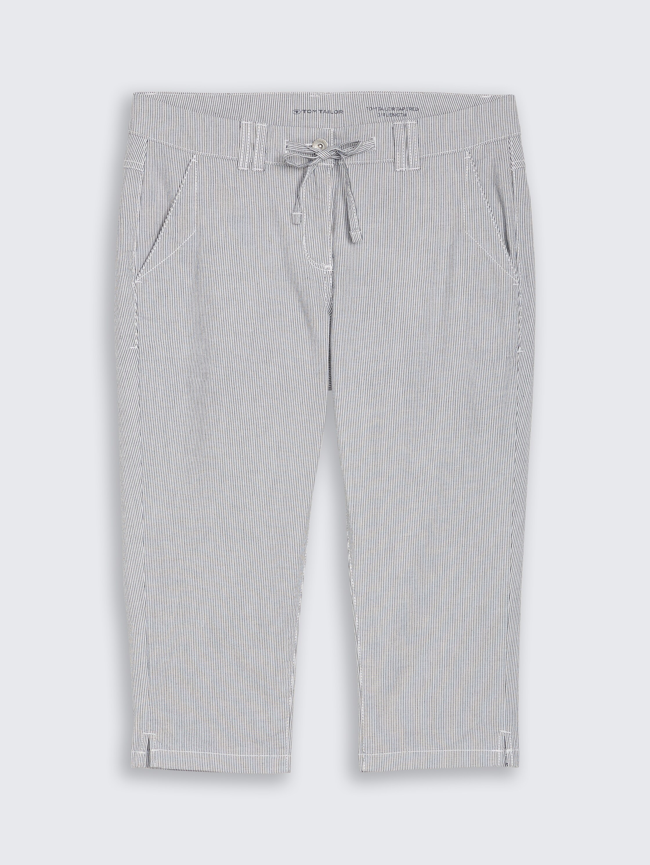 Tapered relaxed capri trousers with drawstring - delicate_navy_white_stripe - 