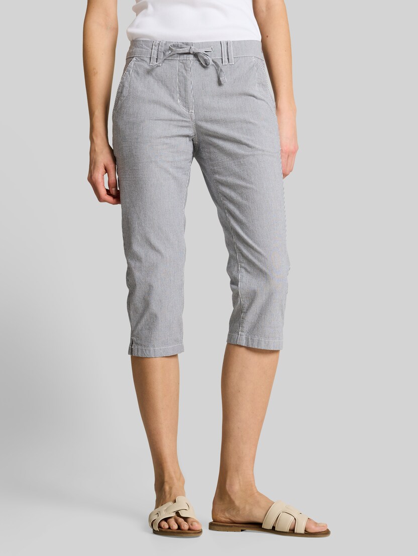 Tapered relaxed capri trousers with drawstring by Women, delicate navy white stripe