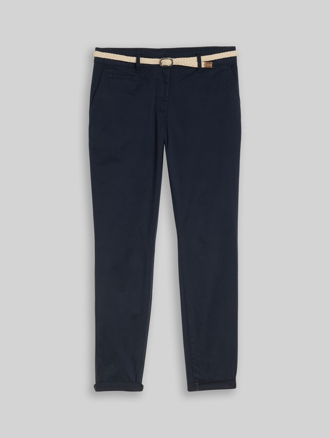 Slim fit chino met riem door Women, sky captain blue