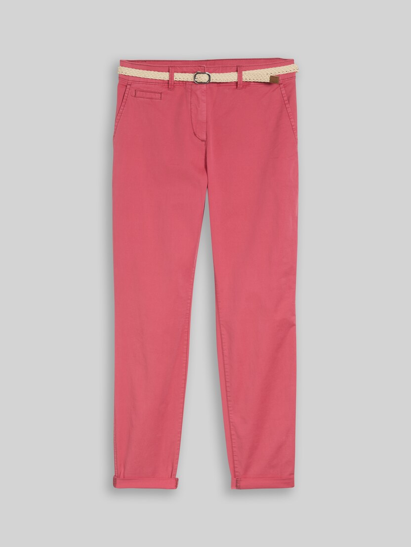 Slim-fit chinos with belt by Women, cozy pink