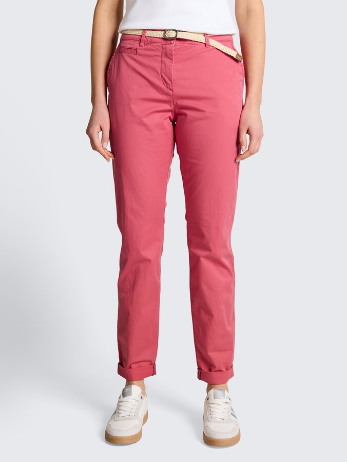 Slim chino trousers with belt by Women, cozy pink