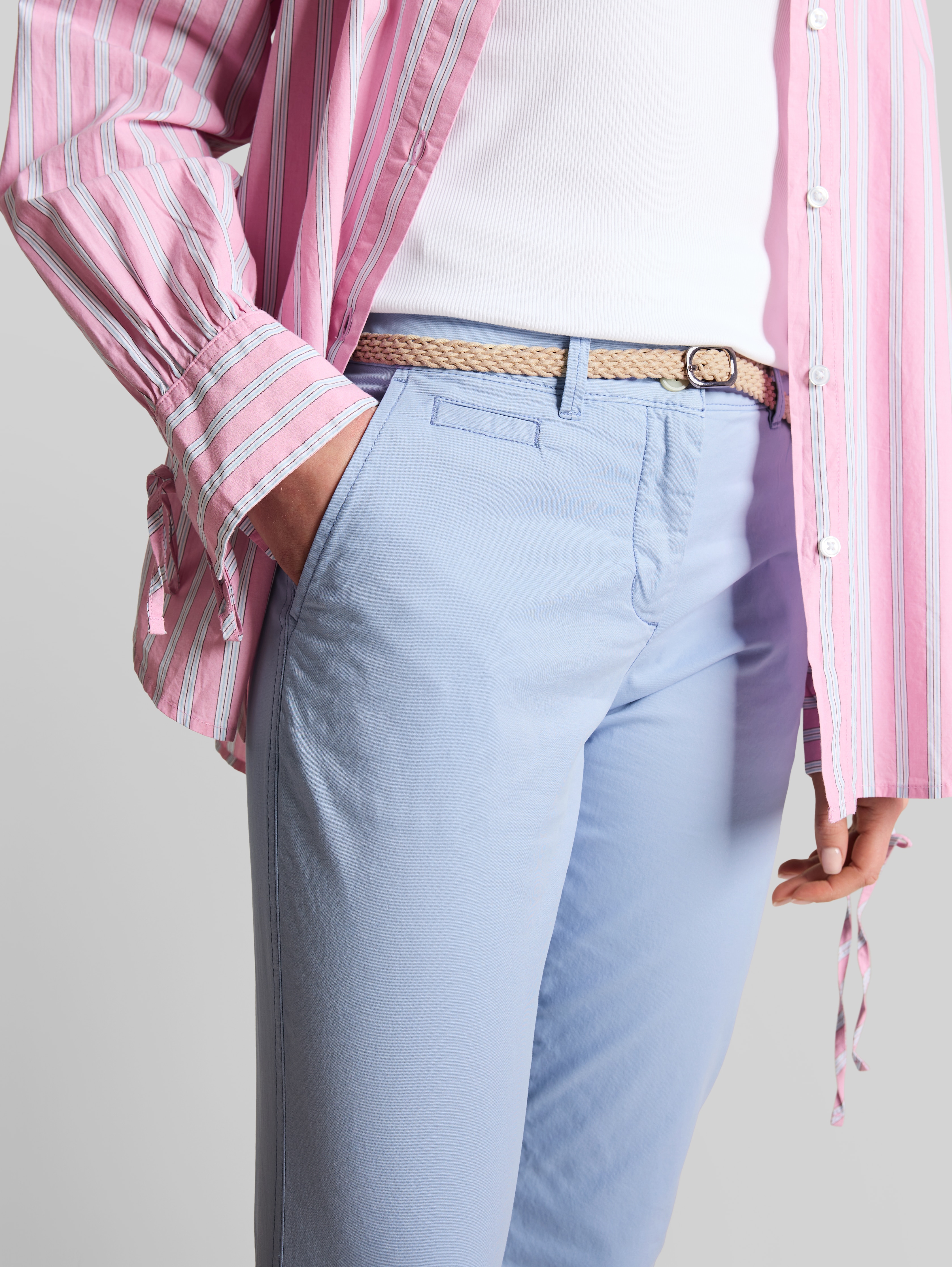 Slim-fit chinos with belt in blue by Tom Tailor