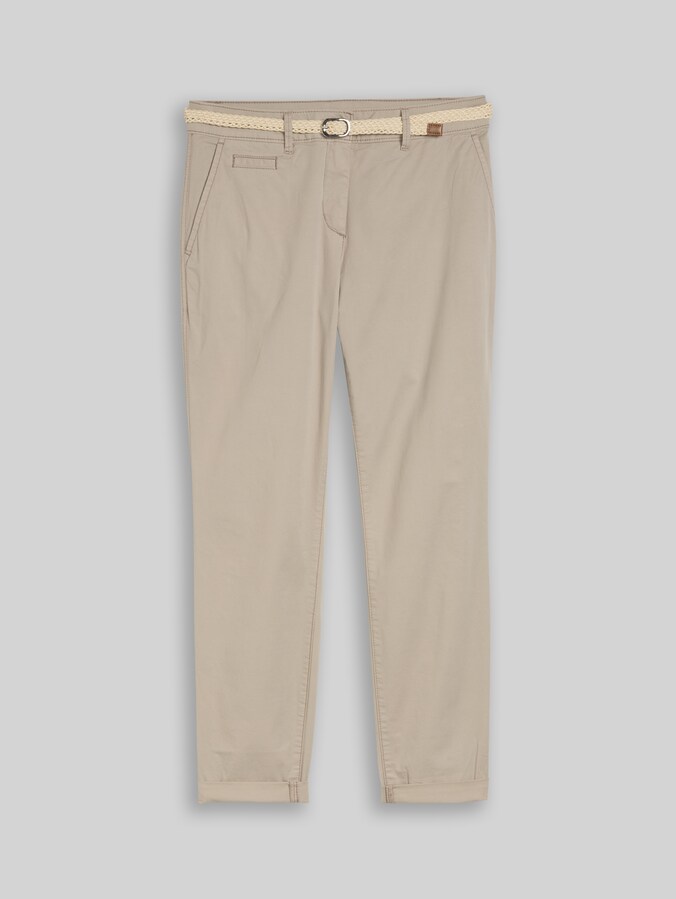 Slim fit chino met riem door Women, soft taupe grey