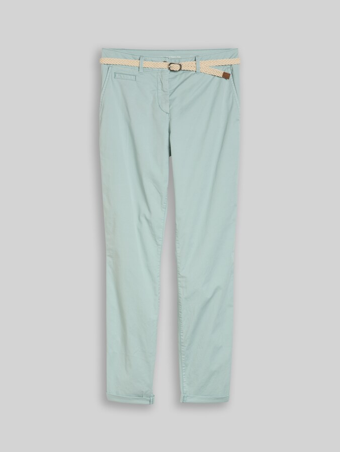 Slim Chino Hose mit Gürtel von Women, blue haze