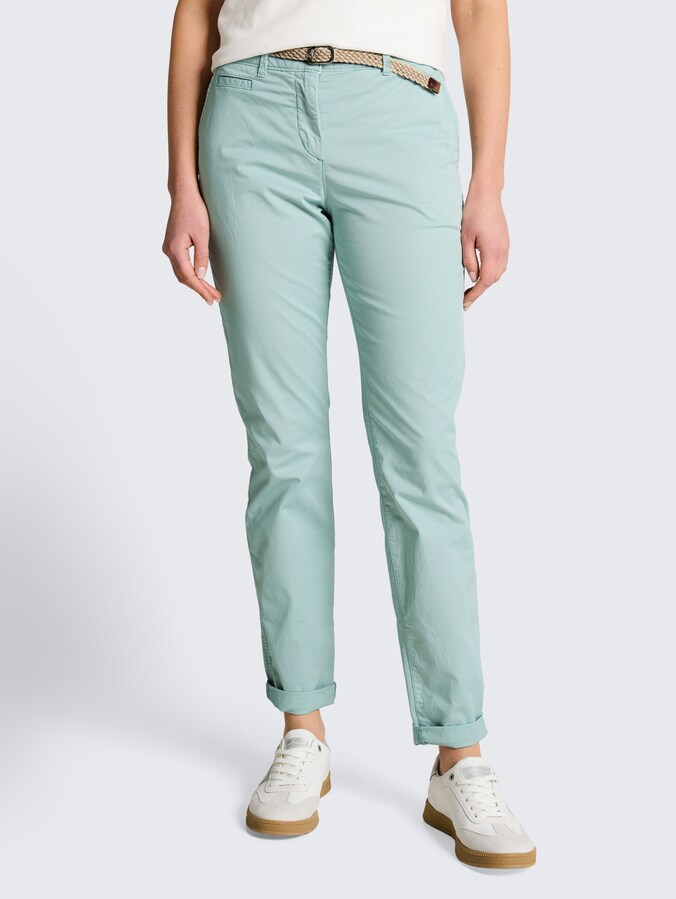 Slim chino trousers with belt by Women, blue haze