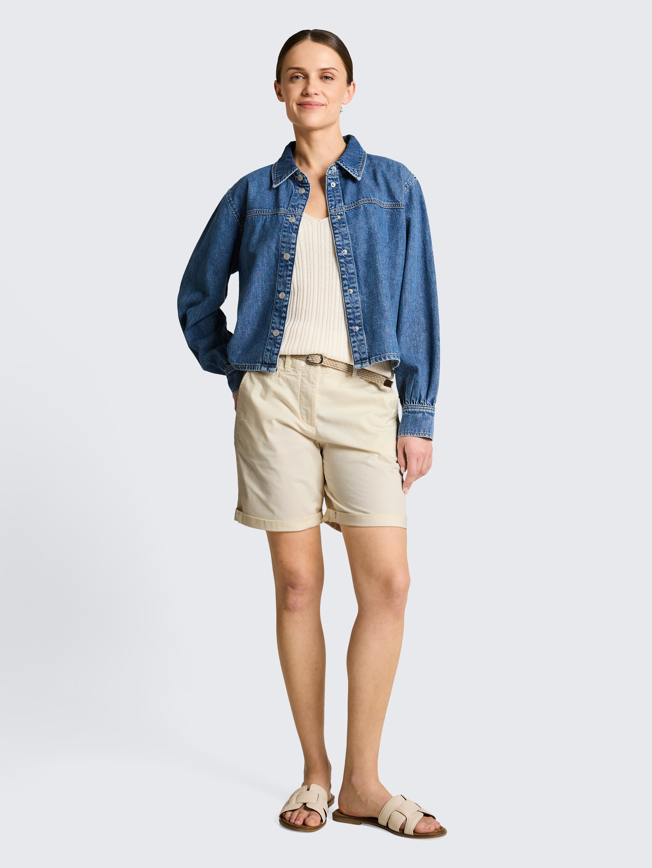 Chino Bermuda shorts with belt - dove_white - 