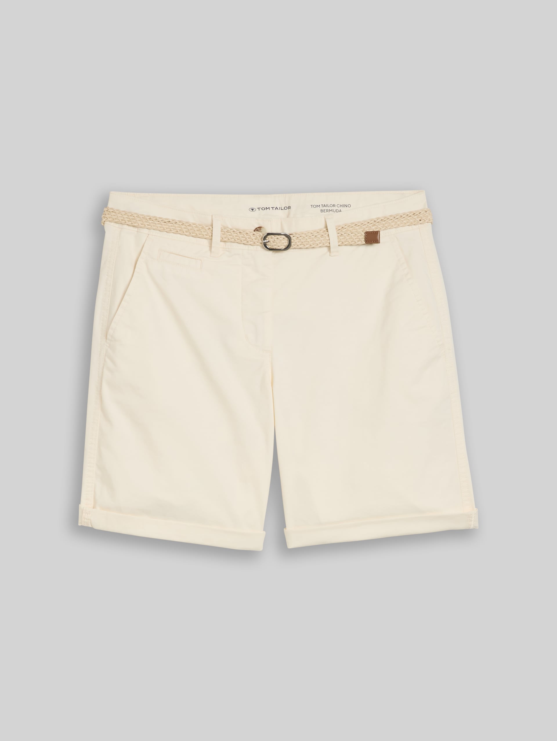 Chino Bermuda Shorts mit Gürtel - Dove White - Vorder-Produkt-Ansicht