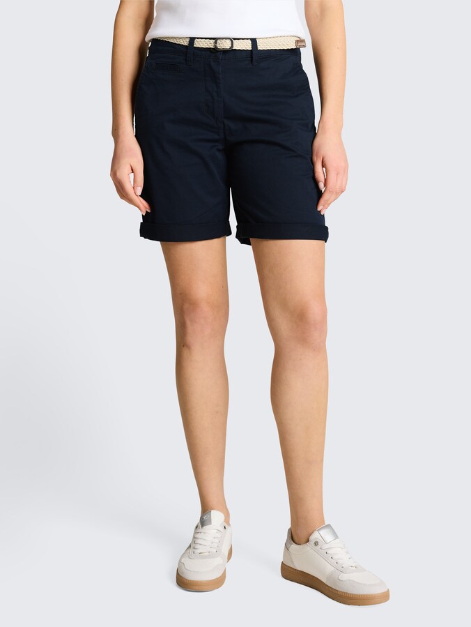 Chino-bermuda met riem door Women, sky captain blue