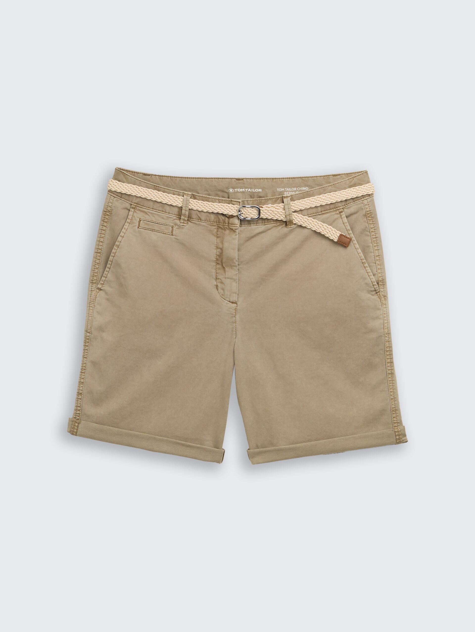 Chino-bermuda met riem - Silver Olive - Product vooraanzicht