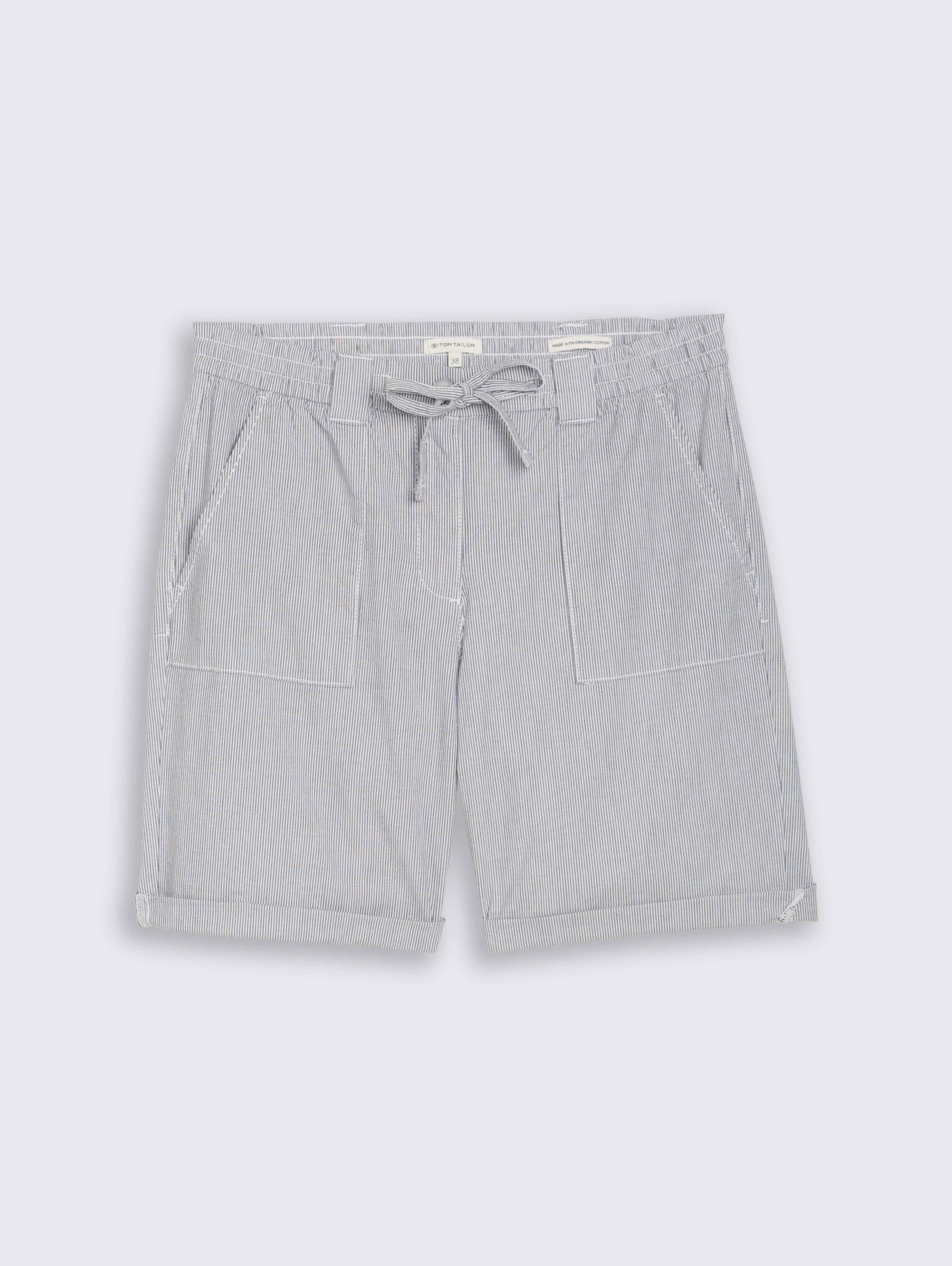 Chino-bermuda met trekkoord door Women, delicate navy white stripe