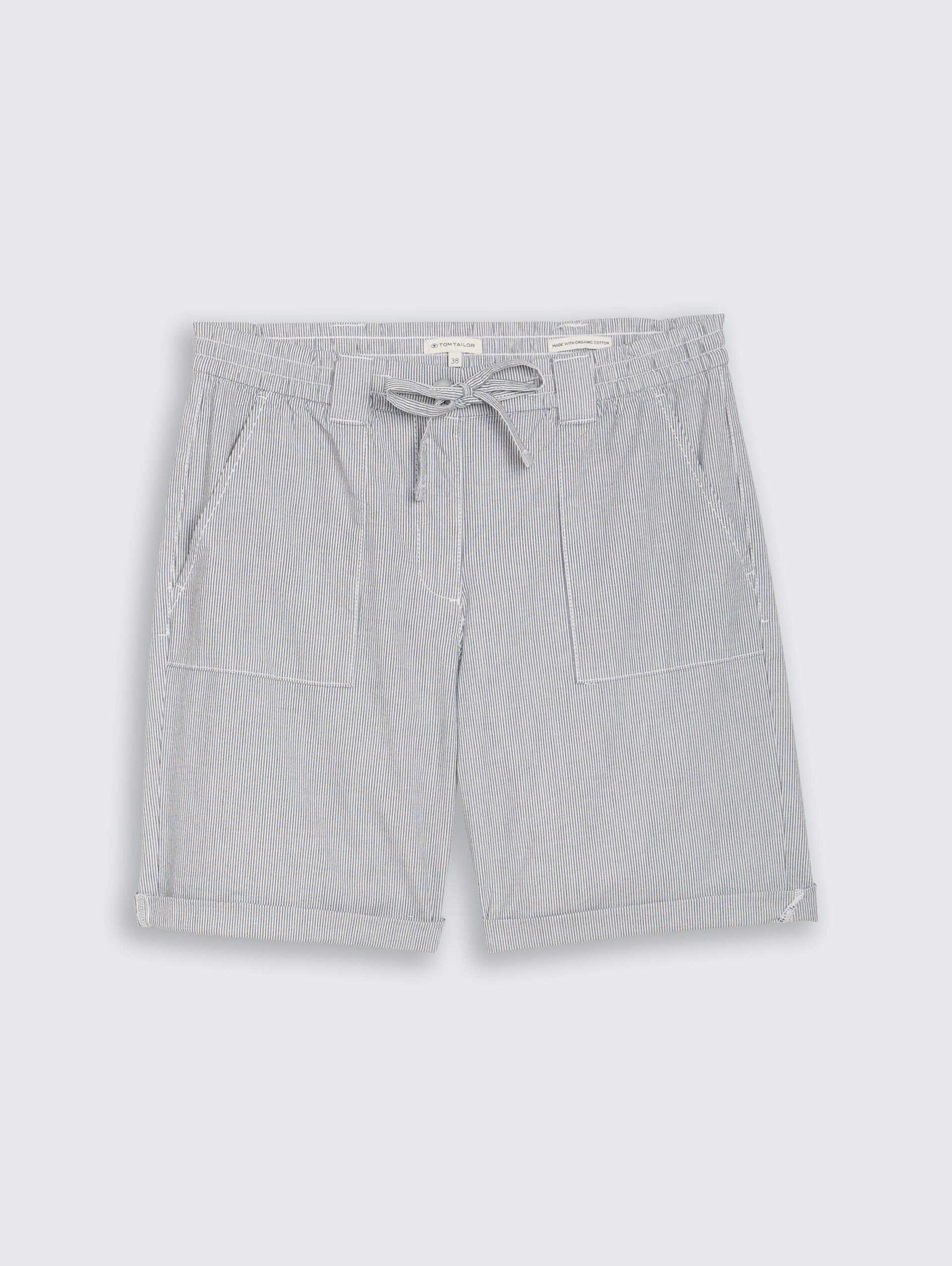 Chino-bermuda met trekkoord - delicate navy white stripe - Product vooraanzicht