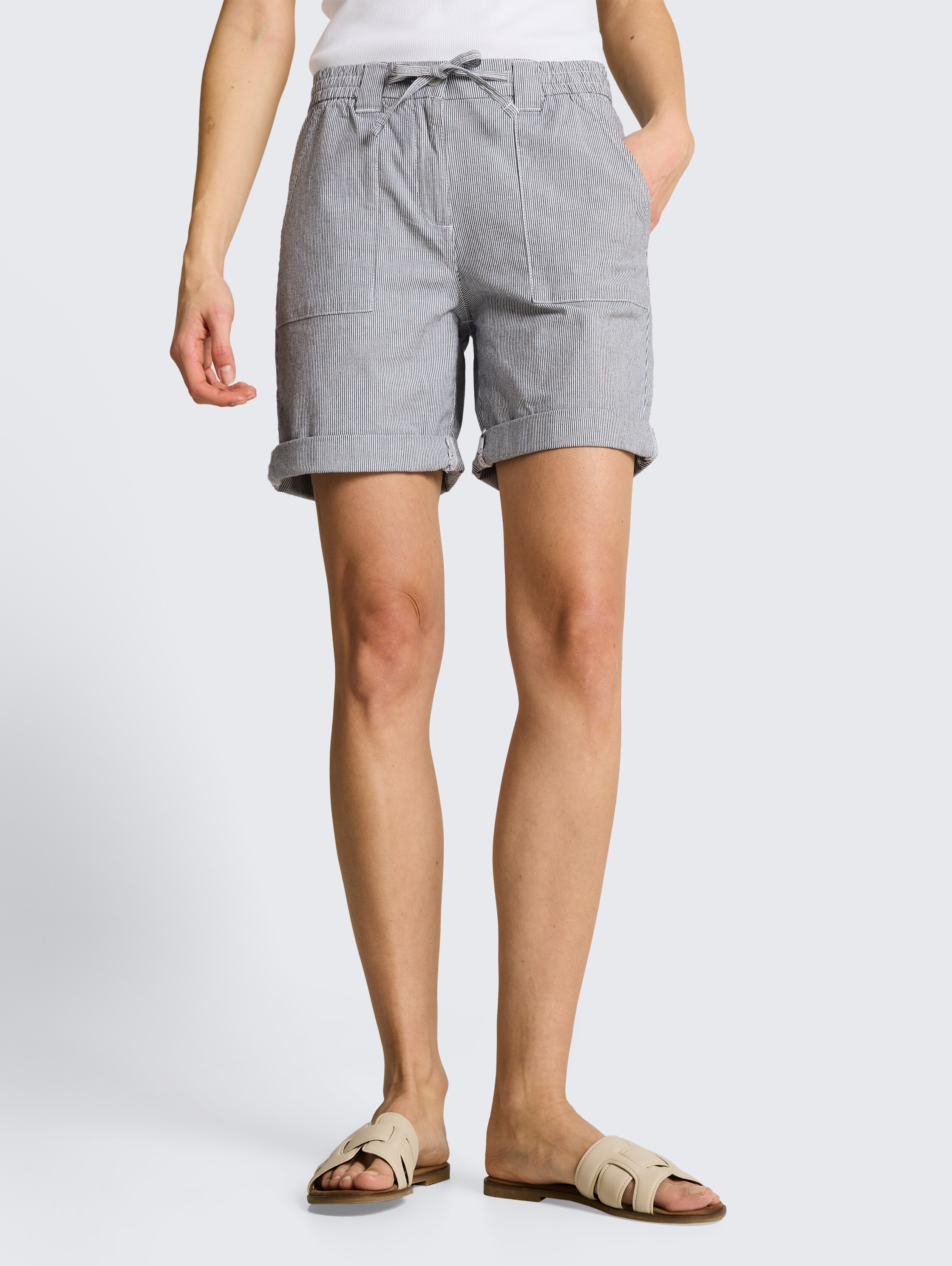Chino Bermuda shorts with drawstring - delicate_navy_white_stripe - 