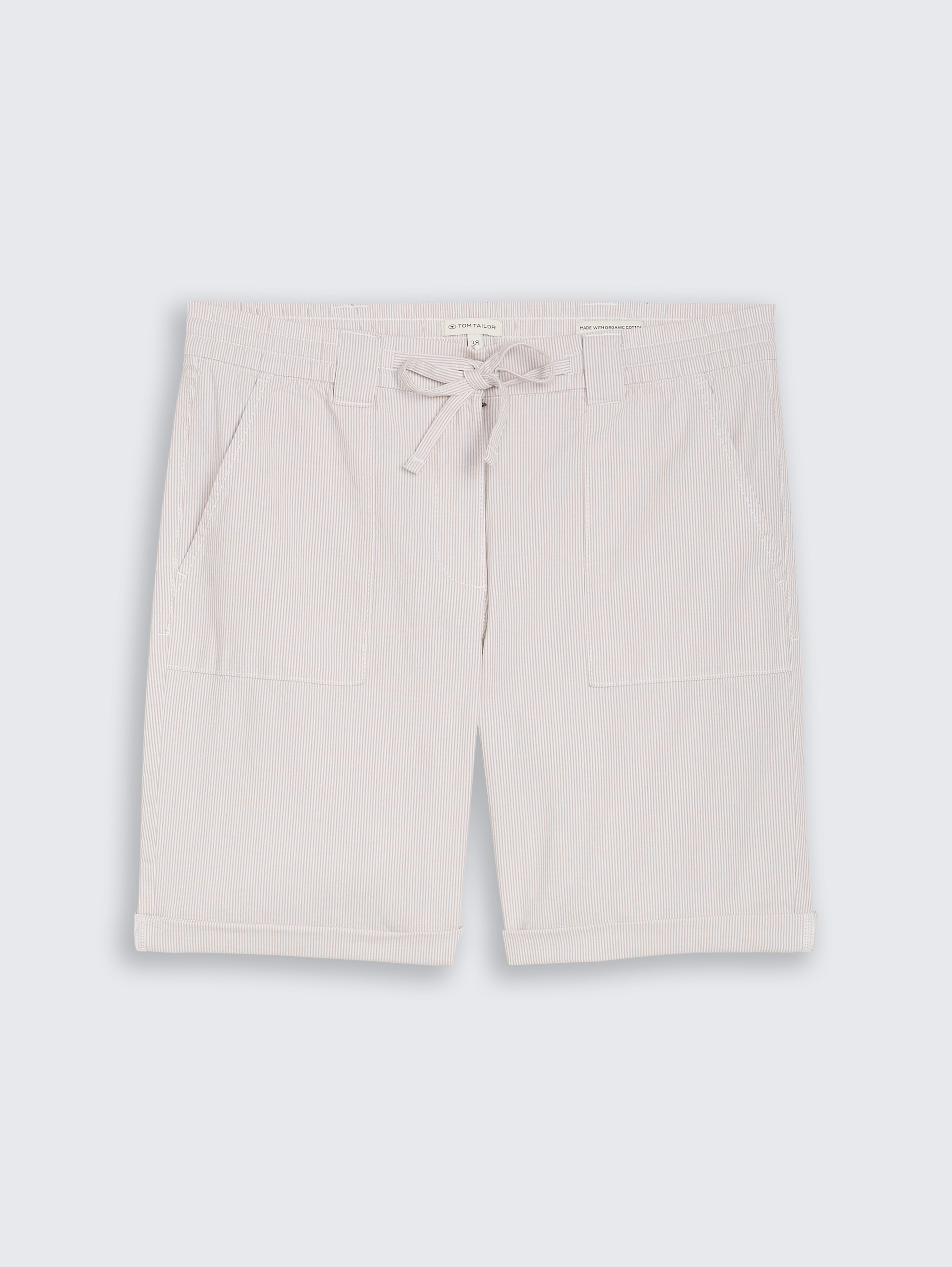 Chino-bermuda met trekkoord door Women, delicate taupe grey stripe