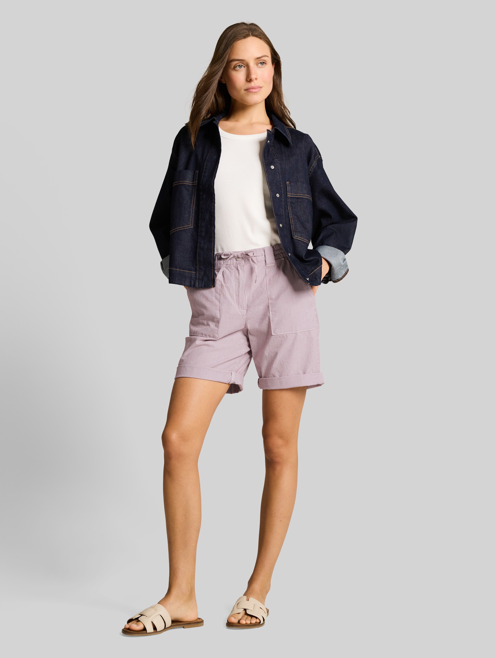 Bermuda chino avec cordon de serrage - soft berry pink stripe - Vue de face du modèle