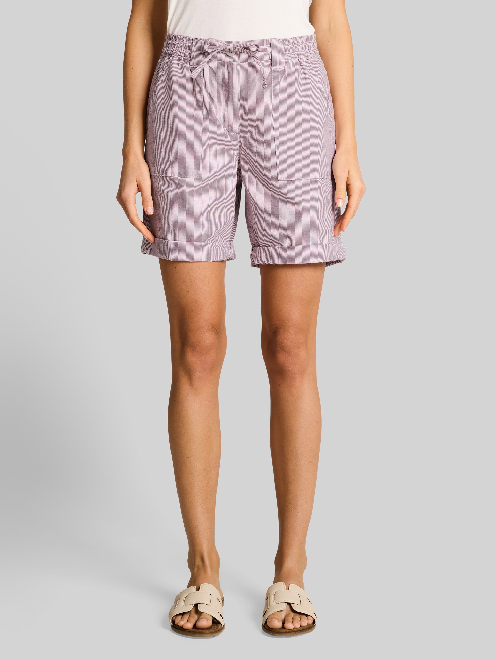 Bermuda chino avec cordon de serrage - soft berry pink stripe - Découpe Vue de face du modèle
