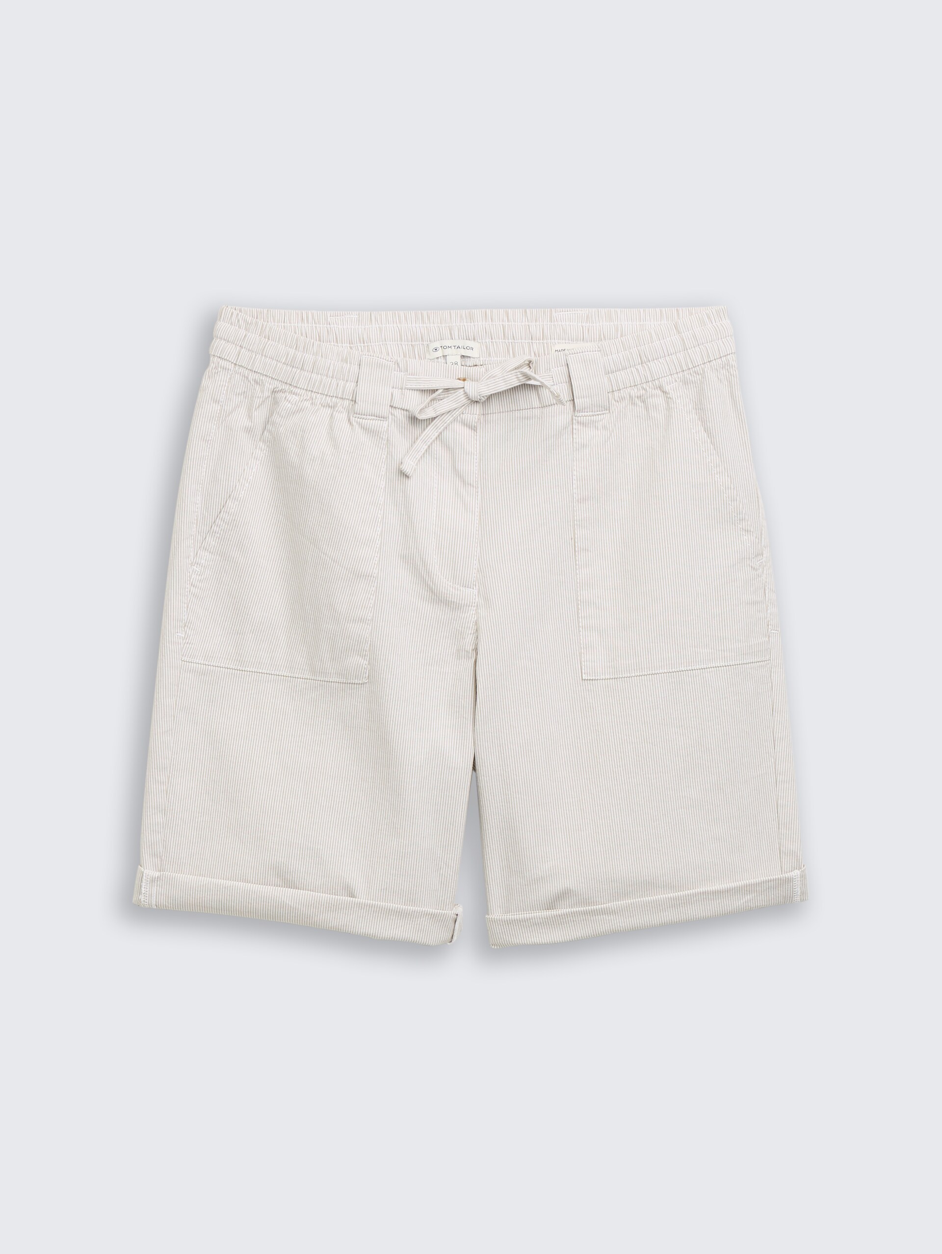 Chino-bermuda met trekkoord - delicate olive white stripe - Product vooraanzicht
