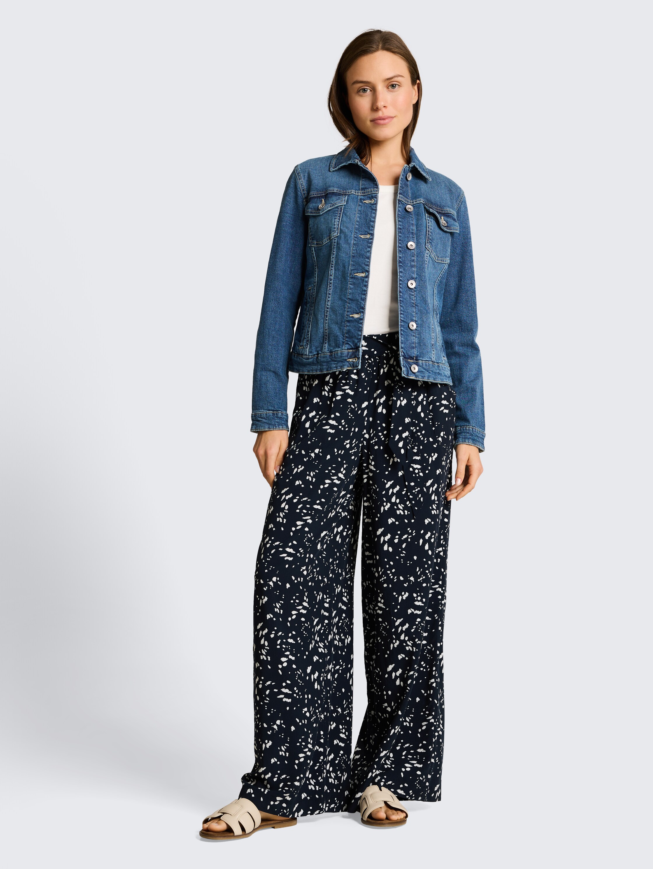 Loose fit palazzo trousers with pattern - navy_dot - 