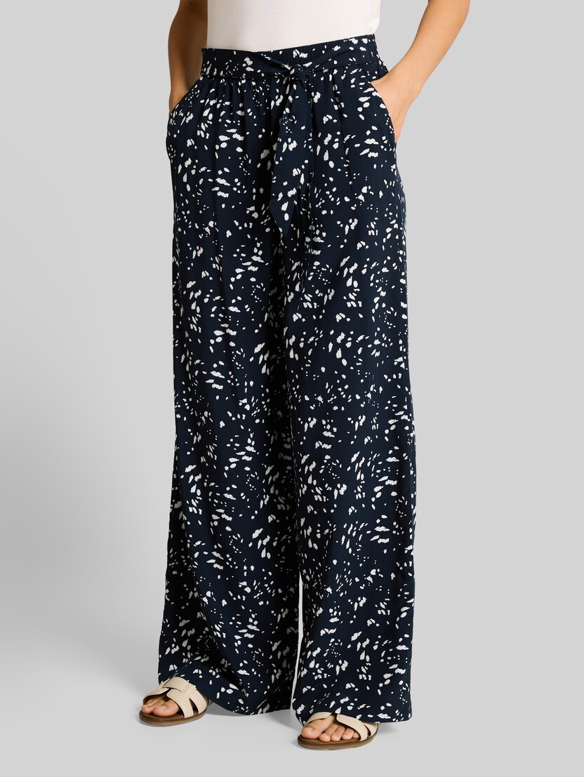 Loose fit palazzo trousers with pattern by Women, navy dot